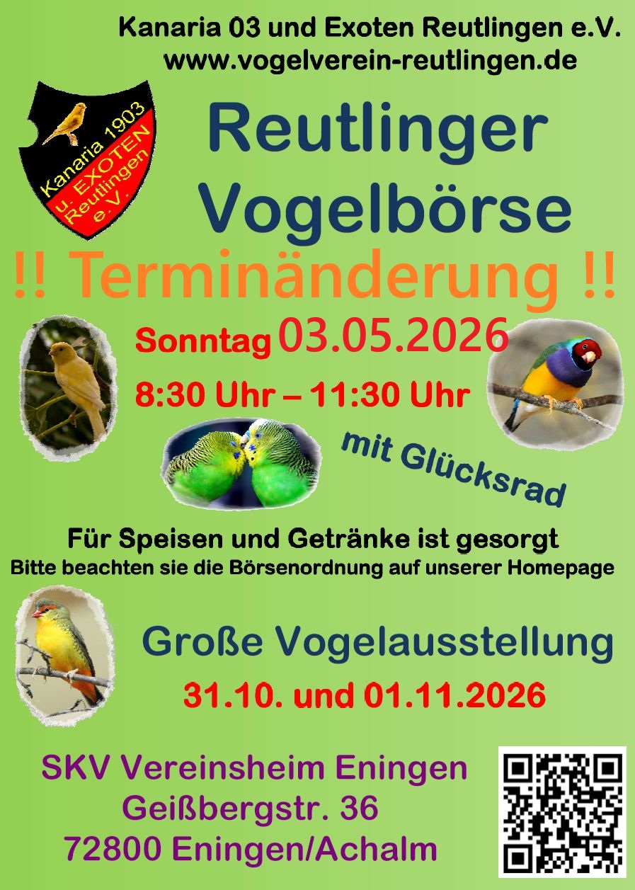 Reutlinger Vogelbörse 01.02. & 03.05.2026