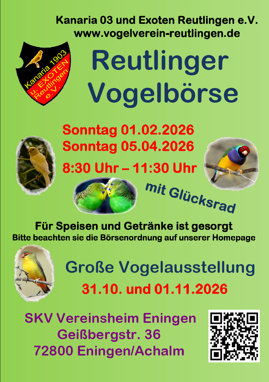 Reutlinger Vogelbörse 01.02. & 05.04.2026